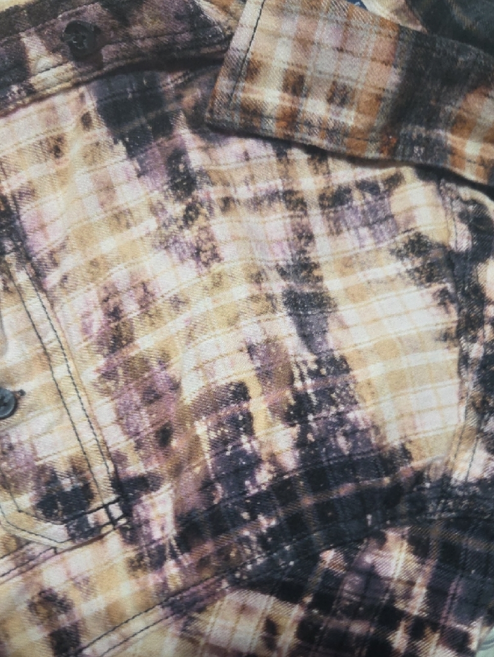 George Hand Bleach/Altered Button-Down Flannel Shirt - Brown Black Cream - Picture 9 of 10